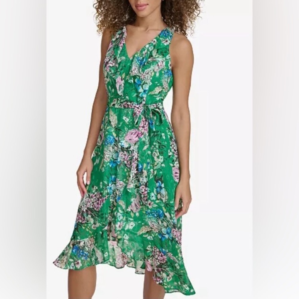 Kensie sz 6  Floral-Print Ruffled Sleeveless Midi Dress Excellent condition.